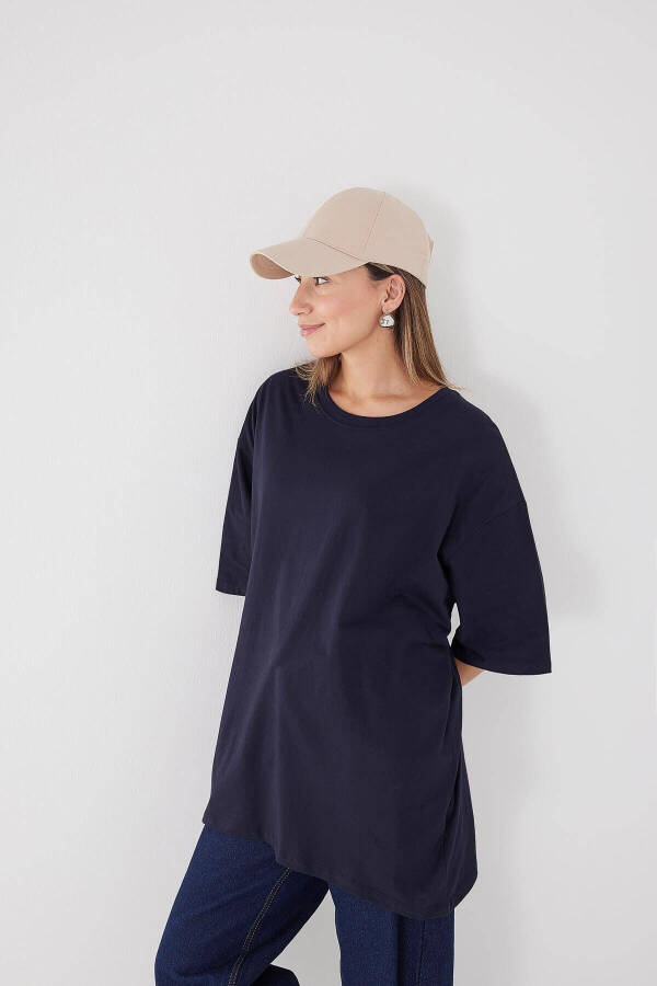 Crew Neck Basic T-shirt P10111-d7-Navy - 4