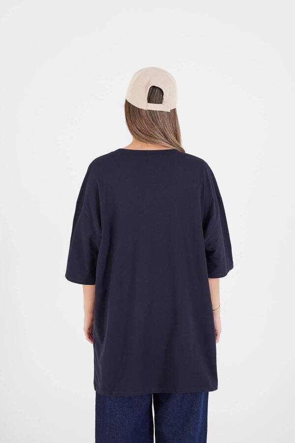 Crew Neck Basic T-shirt P10111-d7-Navy - 5