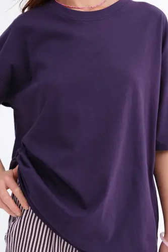 Crew Neck Basic T-shirt P10111-D7 - Purple - 3