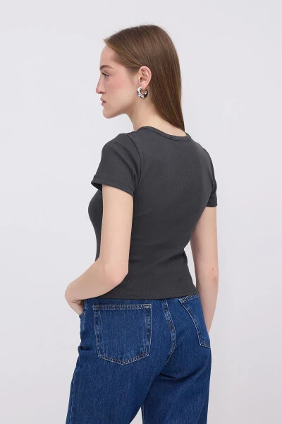 Crew Neck Basic T-shirt P13343-u6-Anthracite - 5