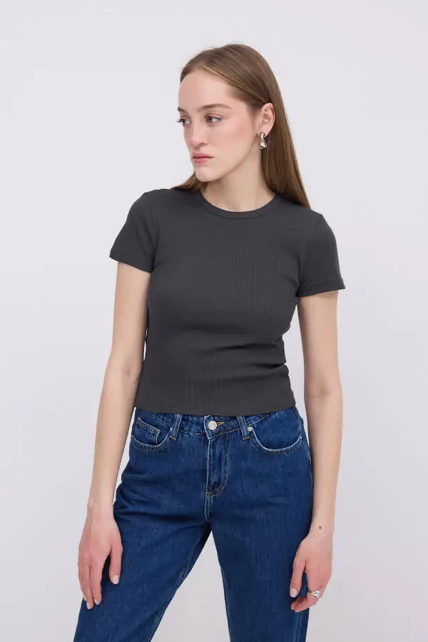 Crew Neck Basic T-shirt P13343-u6-Anthracite - 6