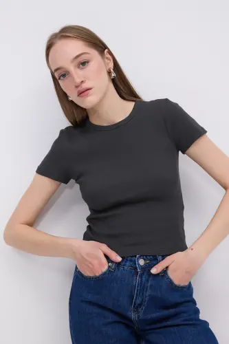 Crew Neck Basic T-shirt P13343-u6 - Anthracite - ADDAX (1)
