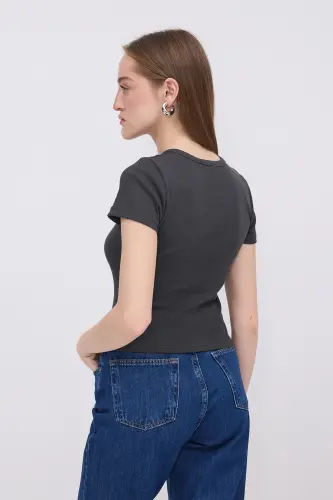 Crew Neck Basic T-shirt P13343-u6 - Anthracite - 5