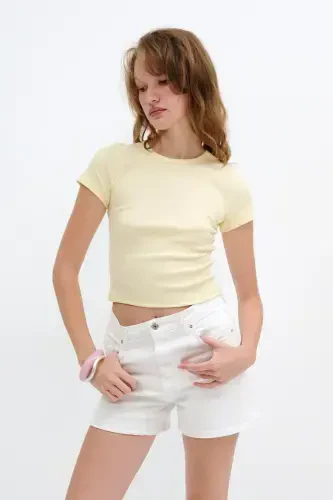 Crew Neck Basic T-shirt P13343-U6-A.Yellow - 4