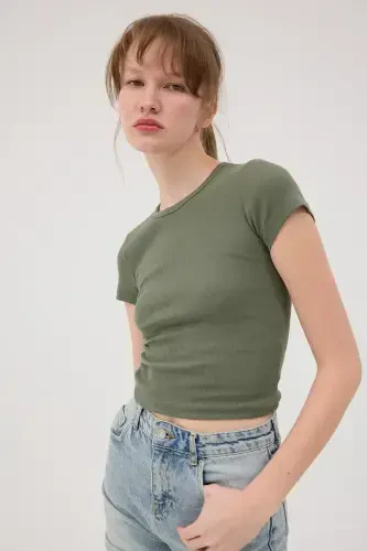 Crew Neck Basic T-Shirt P13343-U6-OIL GREEN - ADDAX (1)