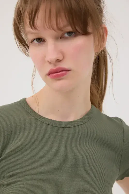 Crew Neck Basic T-Shirt P13343-U6-OIL GREEN - 3