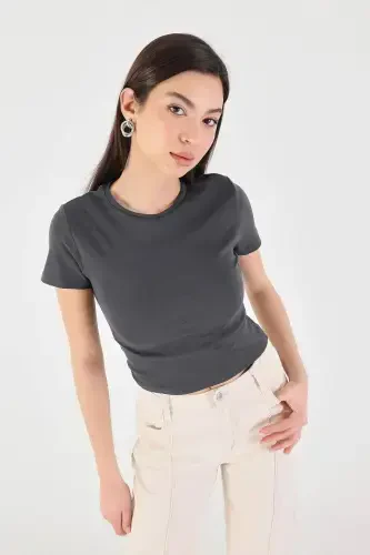 Crew Neck Basic T-shirt P15686-T8-Anthracite - 4