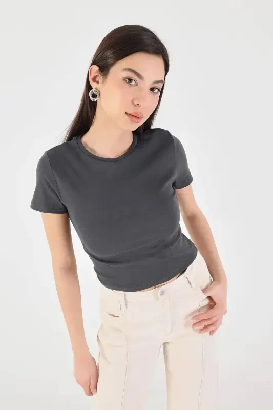 Crew Neck Basic T-shirt P15686-T8-Anthracite - 4