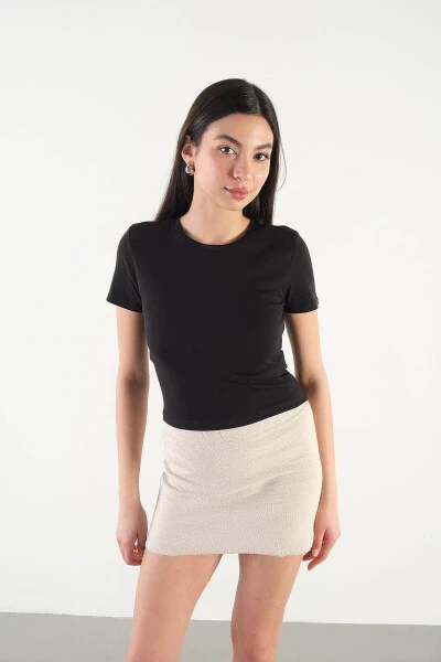 Crew Neck Basic T-shirt P15686-T8-Black - ADDAX