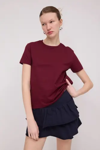 Crew Neck Basic T-shirt P4322-Burgundy - ADDAX (1)