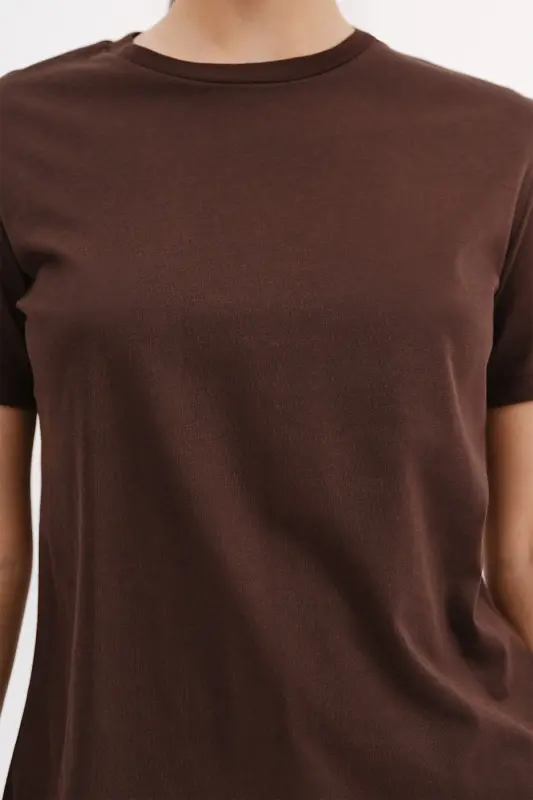 Crew Neck Basic T-shirt P4322-W5-Brown - 3