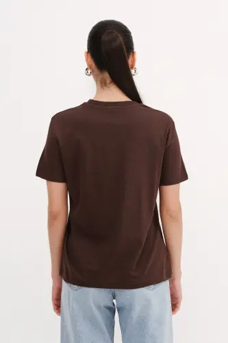 Crew Neck Basic T-shirt P4322-W5-Brown - 5