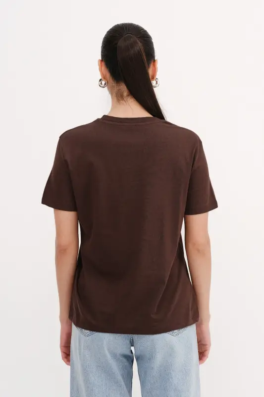 Crew Neck Basic T-shirt P4322-W5-Brown - 5