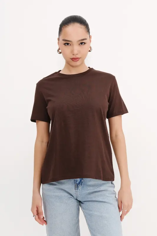 Crew Neck Basic T-shirt P4322-W5-Brown - 6