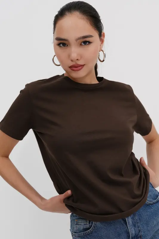 Crew Neck Basic T-shirt P4322-W5-Brown - 7