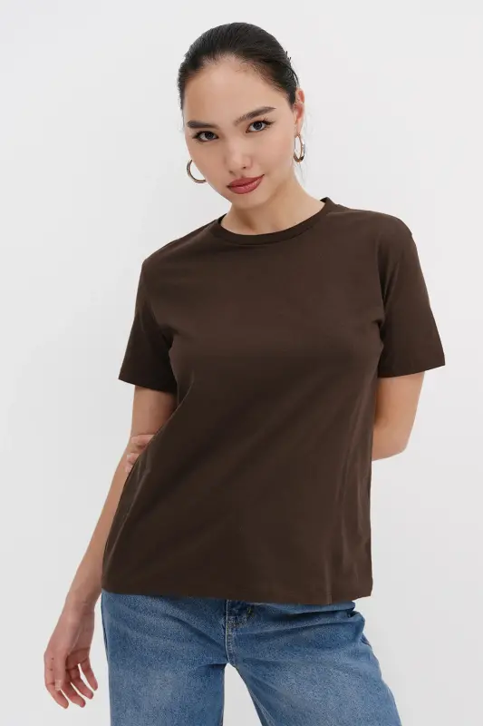 Crew Neck Basic T-shirt P4322-W5-Brown - 8