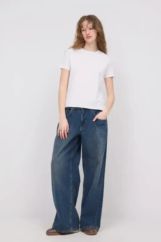 Crew Neck Basic T-shirt P4322-White - 1