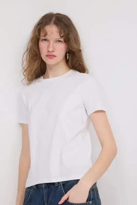 Crew Neck Basic T-shirt P4322-White - 2