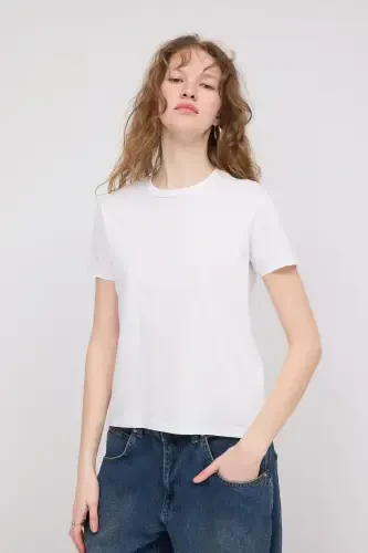Crew Neck Basic T-shirt P4322-White - 4