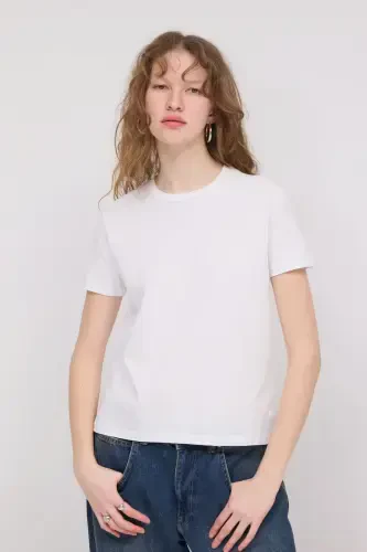 Crew Neck Basic T-shirt P4322-White - 6