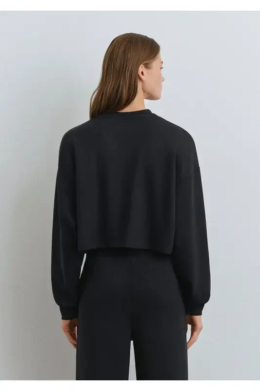 Crew Neck Black Sweatshirt 1s10061-900-Black - 3