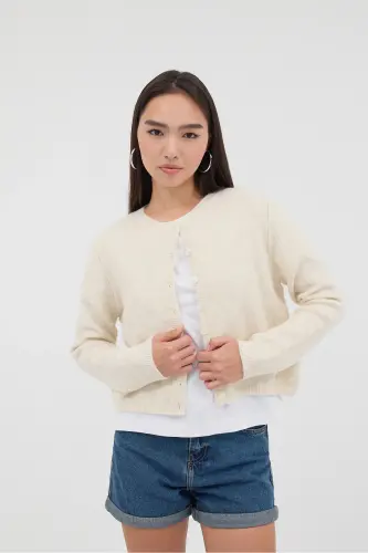 Crew Neck Buttoned Knitted Cardigan H3364-A10 - 1