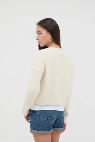 Crew Neck Buttoned Knitted Cardigan H3364-A10 - 5