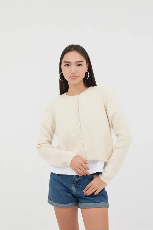 Crew Neck Buttoned Knitted Cardigan H3364-A10 - 6