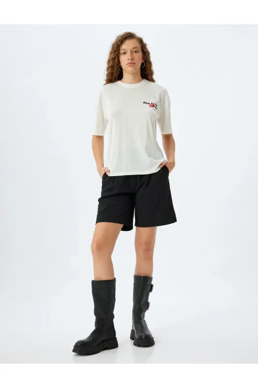 Crew Neck Ecru Women's T-Shirt 5SAL10124IK - KOTON