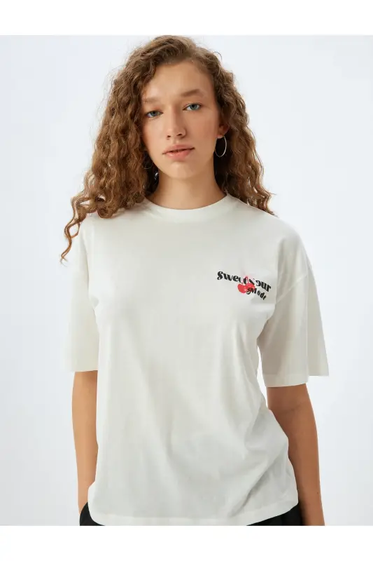 Crew Neck Ecru Women's T-Shirt 5SAL10124IK - 2