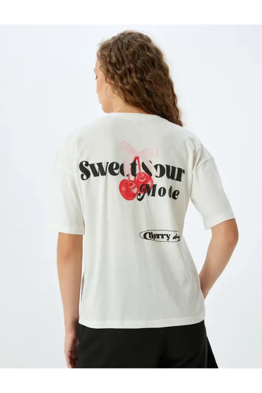 Crew Neck Ecru Women's T-Shirt 5SAL10124IK - 4