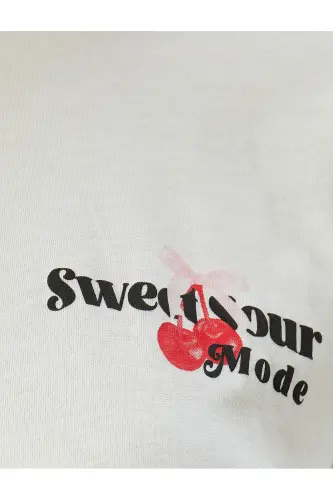 Crew Neck Ecru Women's T-Shirt 5SAL10124IK - 6