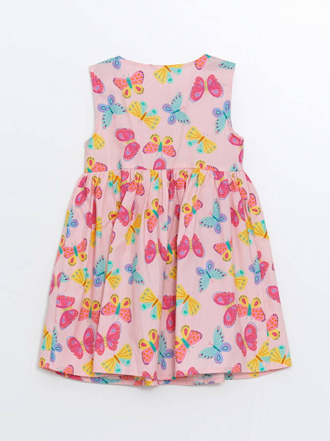 Crew Neck Floral Poplin Baby Girl Dress-Pink - 3