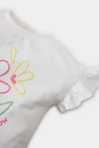 Crew Neck Floral Short Sleeved Baby Girl T-Shirt E7805A525SM - Ecru-ER1052 - DEFACTO (1)