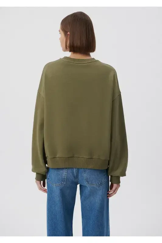 Crew Neck Green Basic Sweatshirt 1611770-71547-Green - 3