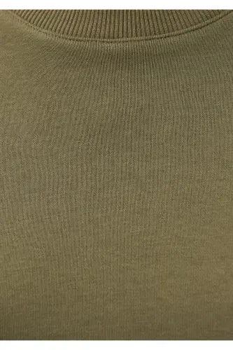 Crew Neck Green Basic Sweatshirt 1611770-71547-Green - 5