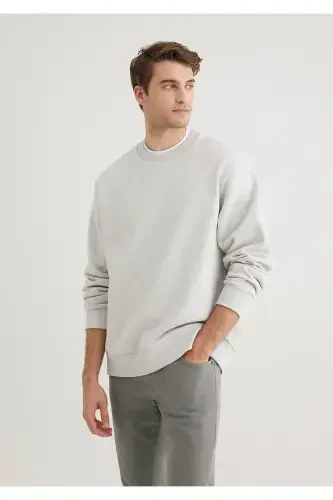 Crew Neck Grey Basic Sweatshirt 0S10276-80618-Grey - 1