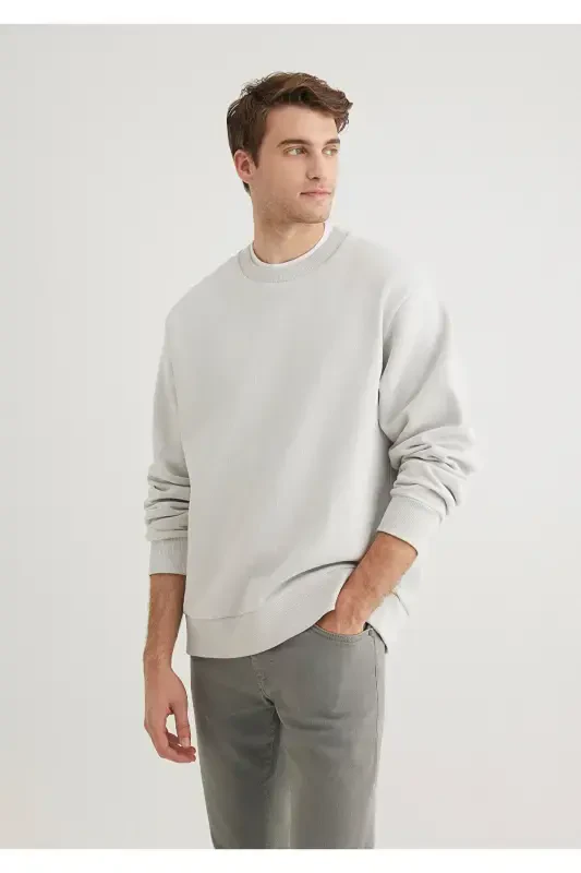 Crew Neck Grey Basic Sweatshirt 0S10276-80618-Grey - 1