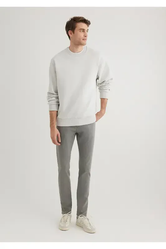 Crew Neck Grey Basic Sweatshirt 0S10276-80618-Grey - 2