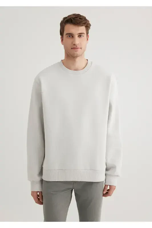 Crew Neck Grey Basic Sweatshirt 0S10276-80618-Grey - 3