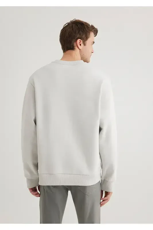 Crew Neck Grey Basic Sweatshirt 0S10276-80618-Grey - 4