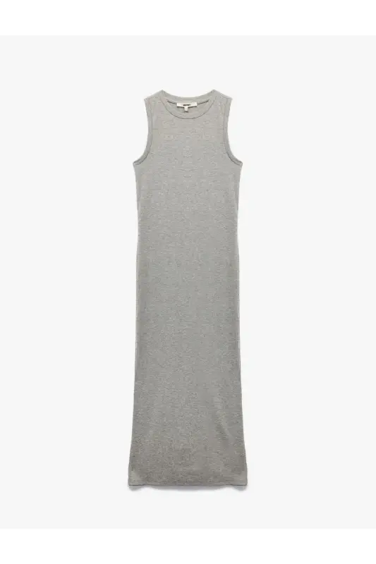 Crew Neck Grey Midi Women Dress 5SAK80006EK-Grey - 3