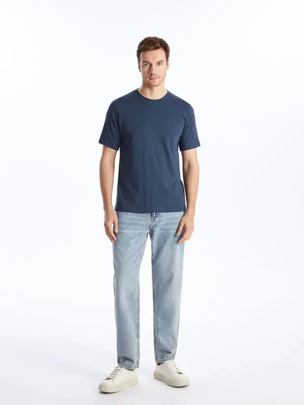 Crew Neck Knitted Men's T-Shirt-Indigo - 3