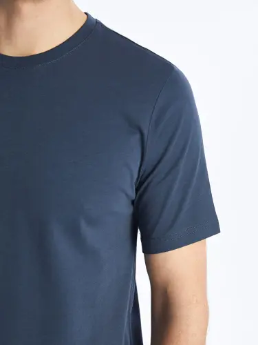 Crew Neck Knitted Men's T-Shirt-Indigo - 4