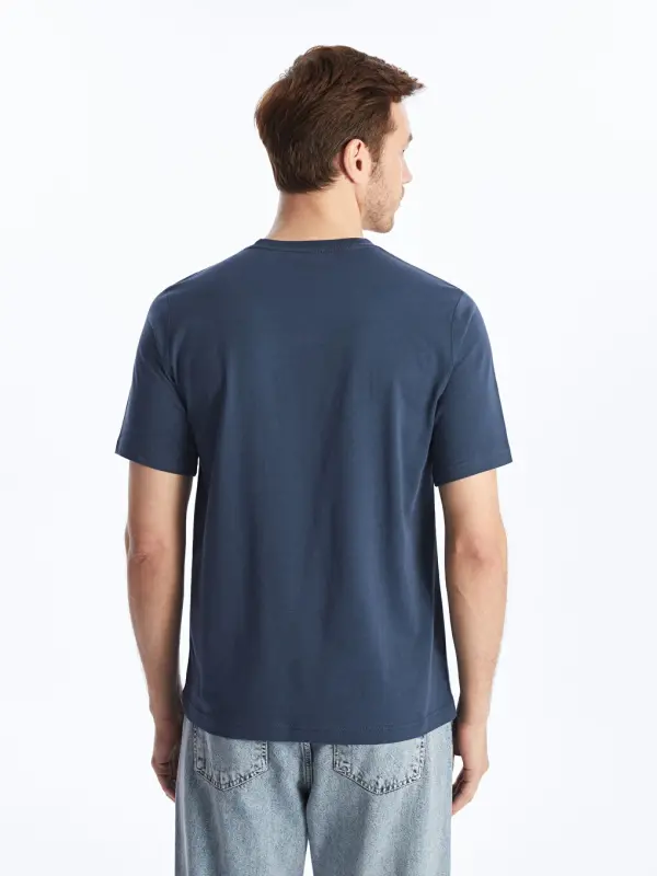 Crew Neck Knitted Men's T-Shirt-Indigo - 5