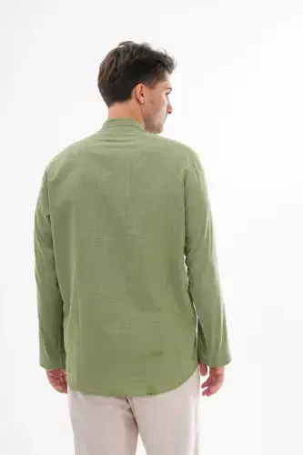 CREW NECK LINEN SHIRT HALF BUTTONED Hajj and UMRAH-GREEN - 4