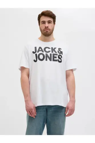 Crew Neck Logo Printed Big and Tall T-Shirt-White 