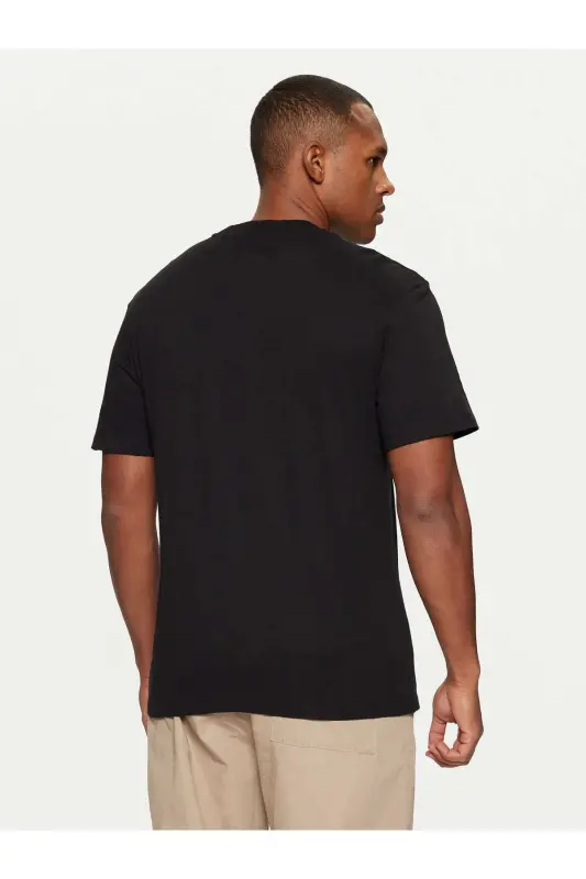 Crew Neck Logo Printed T-Shirt Black-Black - 3
