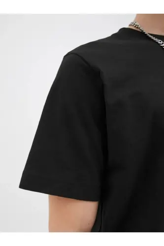 Crew Neck Logo Printed T-Shirt Black Black-Black - 4