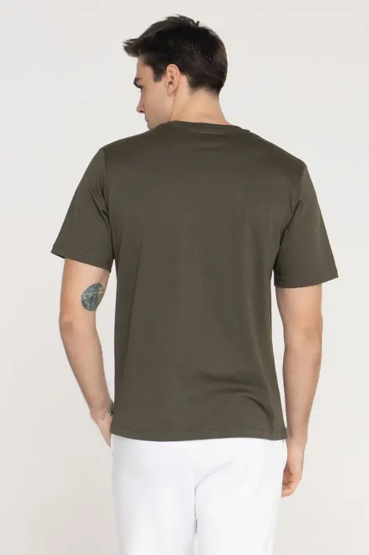 Crew Neck Logo Printed T-Shirt-Forest Night - 3